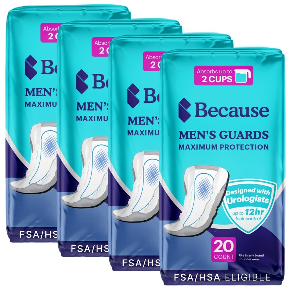 Because Premium Guards for Men – 80 Count 80 (4 Packs of 20), White