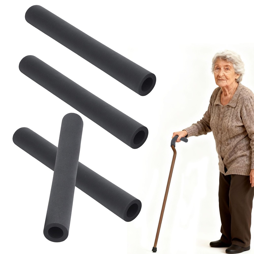 4Pcs Curved Cane Handle Grip Replacement Black Thick Foam Tubing