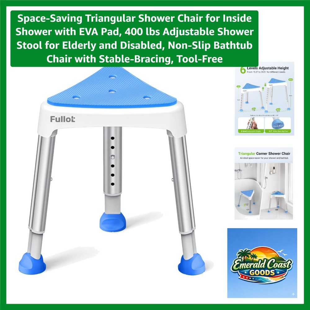Space-Saving Triangular Shower Chair for Inside Shower with EVA Pad, 400 lbs …