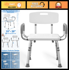 Adjustable Shower Chair with Padded Armrests & Back | Heavy Duty Bath Seat for S