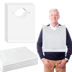 50/200 Pack Disposable Adult Bibs – Waterproof & Oil-Proof 22″ Plastic Bibs for