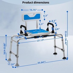 Uimoso Sliding Tub Transfer Bench Shower Chair w/ 360 Degree Swivel Seat 400LBS