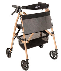 Stander Wonder Rollator Plus Short Folding Mobility Aid with Seat, Desert Sand