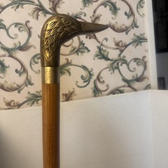 Vintage Brass Duck Mallard Head Wood Cane Walking Stick 34.5” pre owned