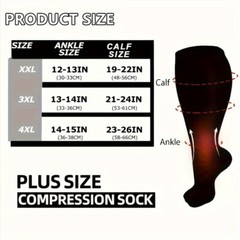 3 Pairs Unisex Plus Size Wide Calf Compression Socks 15-20mmHg Knee High Support