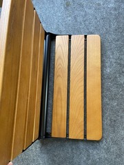 Folding Shower Seat Teak Wood Wall Mount – Black Stainless Steel – 18 inch