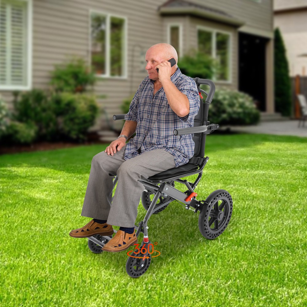 Medical Super Light Foldable Wheeled Transport Chair with Carry Bag 100KG