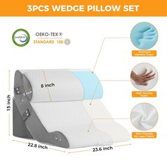 3PCS Wedge Pillow Set for After Surgery, Adjustable Back Pillow for Bed Sitting