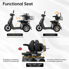 3 Wheels Heavy Duty Mobility Scooters for Seniors 800W 60V 20AH 330lbs 36 Miles