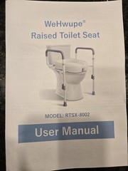 Adjustable Raised Toilet Seat With Handles. Open Box, Unused, See Description