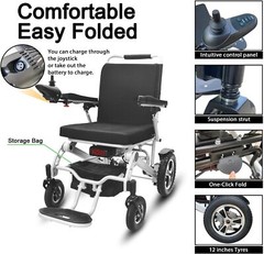 Foldable Aluminum Electric Wheelchair Max 300lbs,12AH Battery with Dual Motor