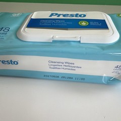 Presto Cleansing Wipes 1 Pack 48 Counts 12×8 In, Alcohol Free, Hypoallergenic