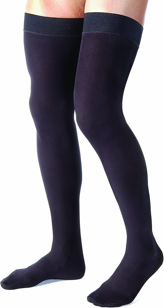 JOBST forMen Ribbed Thigh High Dot Band Closed Toe 15-20mmHg (Black) Large