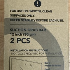 ABLECARE 12” in White w/ Black Non-Slip Suction Cup Grab Bar ABS Plastic 2 Pack