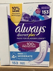 Always Discreet plus Incontinence Pads for Women, Moderate, 153 ct.