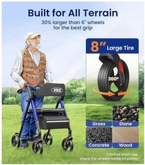 Z21 Rollator Walker with Seat Supports 350lb, 8″ Big Wheels for All Terrain