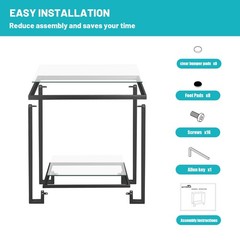 Gifttrove 2 Tier Rectangular Side Table Black End Table Glass Top Modern Metal
