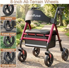 Walkers for Seniors, Rollator Walker with Seat, 8″ All Terrain Wheels, Double Su