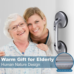 Secure Heavy Duty Shower Grab Bar with Suction Cup – Silver Grey for Seniors