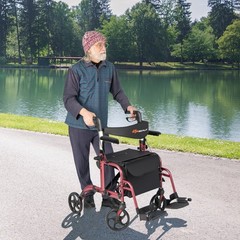 Goplus Folding Rollator Walker w/ 8” Wheels &Seat Supports up to 300 lbs Red