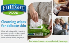FitRight Aloe Personal Cleansing Incontinence Wipes 8 x 10 inch, White, 6 pk