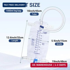 5 Pack 1000ml Leg Bag Urinary Drainage Bag with Adjustable Shoulder Straps and 1