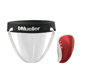 Mueller Flex Shield With Supporter, White/Red, Teen, Medium