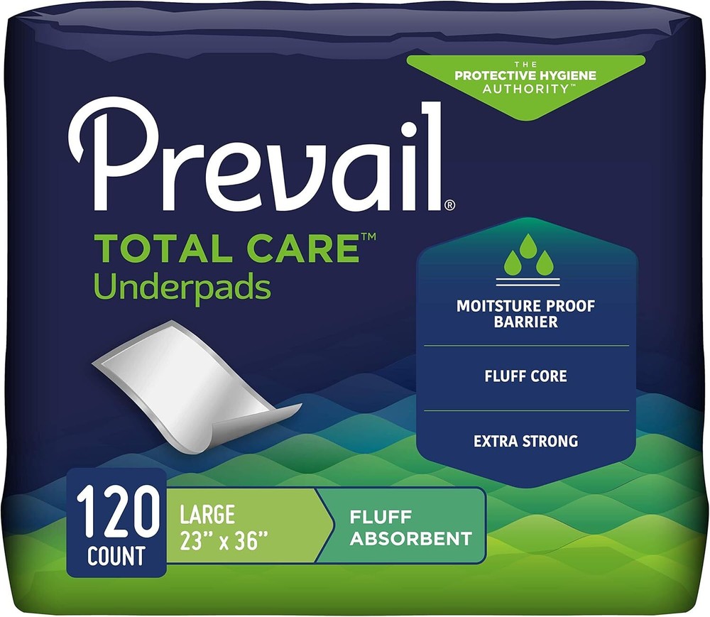 Prevail Disposable Underpads, Fluff Absorbent, 23 x 36 Inch, Case of 120