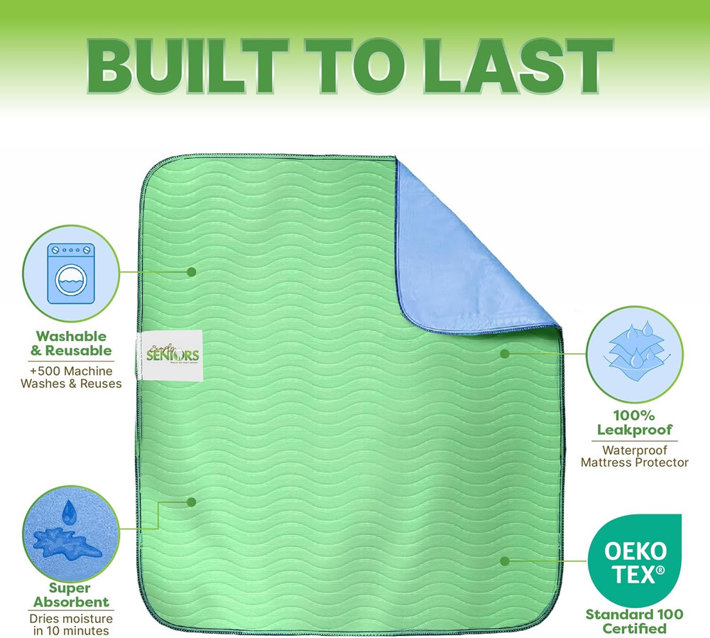 Bed Pads Washable Waterproof 34″X36″- 4 Pack Incontinence Pee Adults Dementia