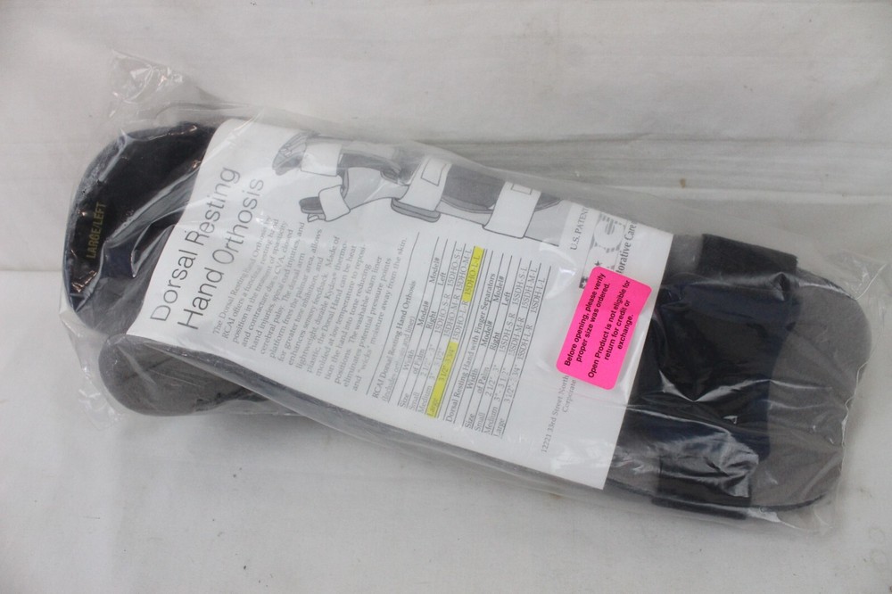 New RCAI Dorsal Resting Hand Orthosis Large Left 15DHO-L-L Brace