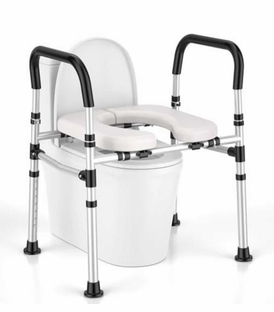 Toilet Seat Riser w/ Handles, Adjustable Height & Width, Supports 400 lbs