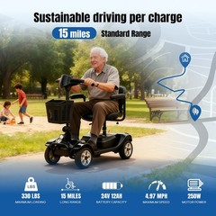 ROBTWOK 4-Wheel Portable Mobility Scooter 15 Mile 330 LBS