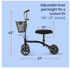 Medline Steerable Knee Walker Scooter w/ Basket Adjustable 300 lb Black
