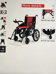 Culver Mobility Power Wheelchair Red Black Aluminum Joystick Foldable Anti-Tilt