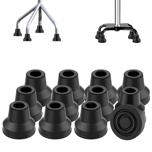 12 PCS Quad Cane Tips 1/2 inch Rubber Tip Heavy Duty Non Slip Extreme Grip Foot