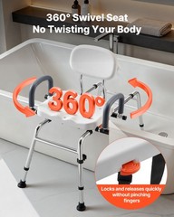 VEVOR Sliding Shower Chair Tub Transfer Bench with Swivel Seat & Back 400 lbs