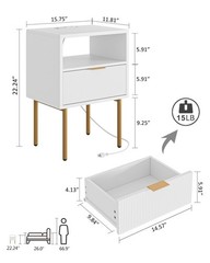 Masupu Nightstand Charging Stationmid-Century Modern Bedside Table Storage
