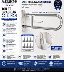 Toilet Grab Bar 22.4 Inch, Brushed Nickel Anti-Slip Support Rail, U Shaped Flip
