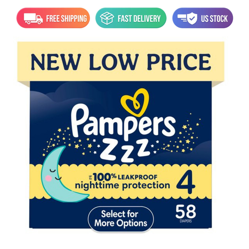 Pampers Swaddlers Overnight Zzz Baby Diapers Size 4 58 Count Leak Protection