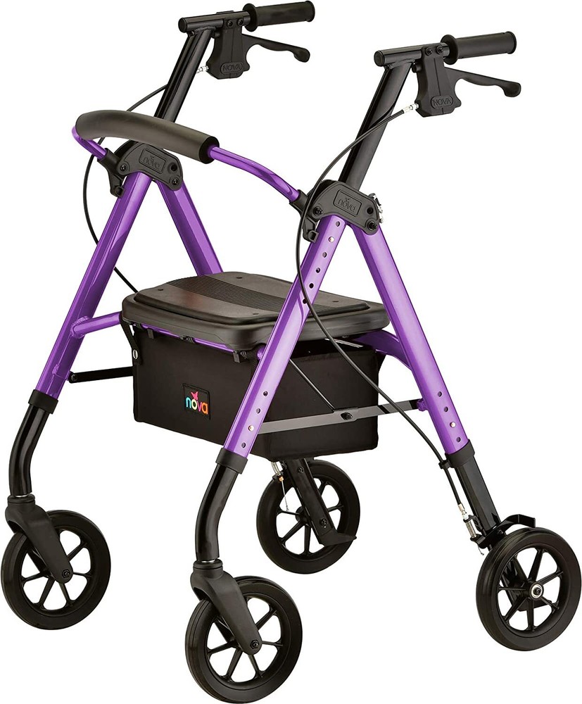 NOVA Star DX Heavy Duty Rollator Walker – Xtra Wide 8″ Wheels, Purple – Open Box