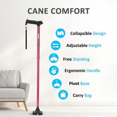 REHAND Walking Cane for Men & Women – Foldable, Adjustable, One Size, Red