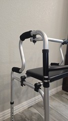 Foldable Adjustable Walking Frame with Seat, 4 Wheels, Lightweight, Silver/Black
