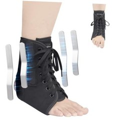 Lace Up Ankle Brace with Metal Side Stabilizers, Adjustable Lace-Up Large