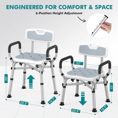 Shower Chair with Removable Arms and Back for Elderly & Disabled, 550 Lbs Shower