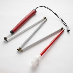Elite Ambutech Cane: Graphite, Leather, Rolling Marshmallow Tip, 54″ White/Red