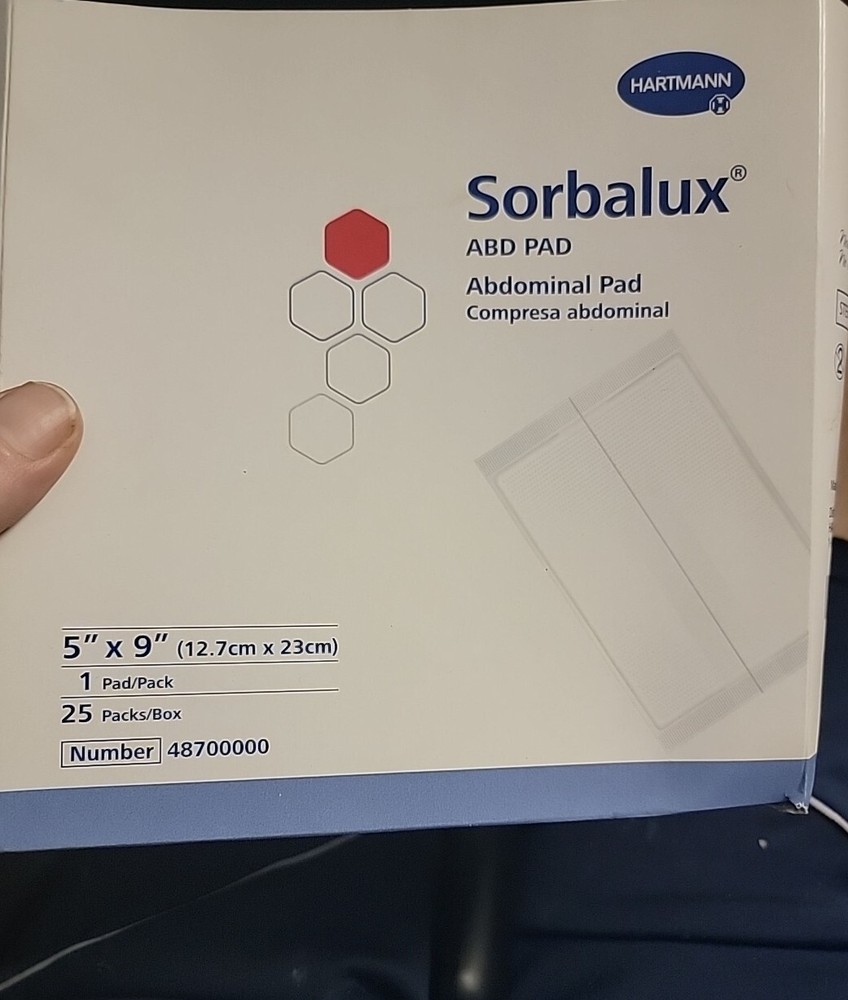 Hartmann 48700000 Sorbalux ABD Pad 5″ x 9″ – 25/BX Exp. 6/27
