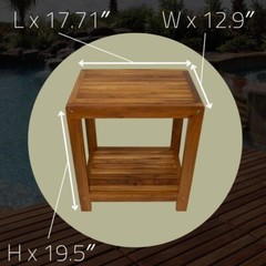 Nordic Style Oiled Teak Wood Shower and Bath Spa Bench with Shelf – 18″