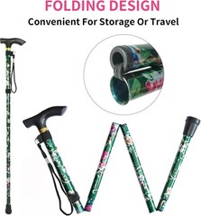 5-Height Adjustable Lightweight Folding Cane with Wrist Strap for Seniors