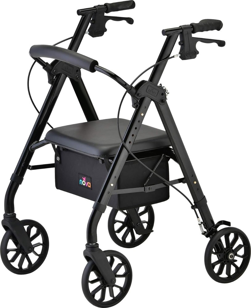 NOVA STAR 8 Rollator Walker w/Perfect Fit System Ltweight Folding-OPENBOX BLACK