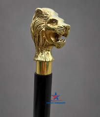 Solid Brass Lion Head Handle Antique Wooden Walking Stick Cane Designer Handmade